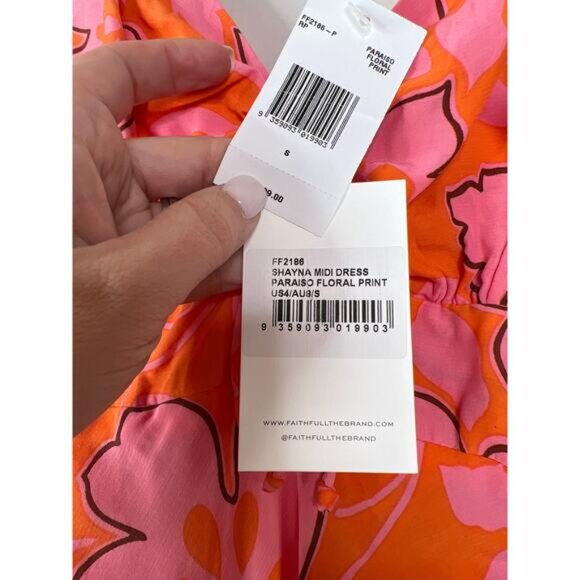 NWT Faithfull The Brand Shayna Paraiso Ruched Floral Midi Dress Multi Color - Picture 5 of 7